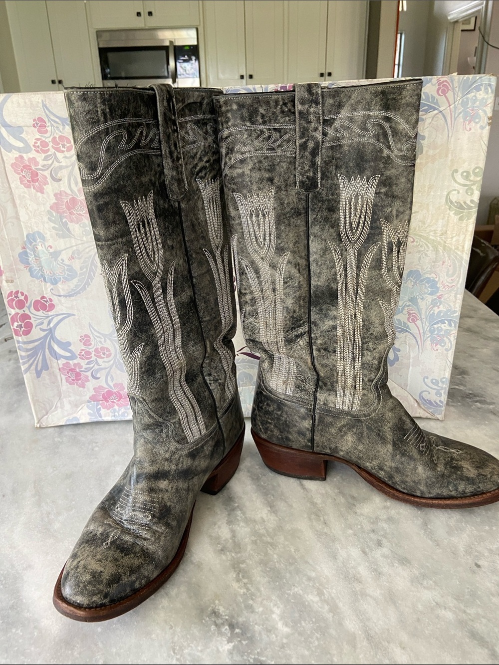 Macie Bean Grey Distressed Western Heeled Boots